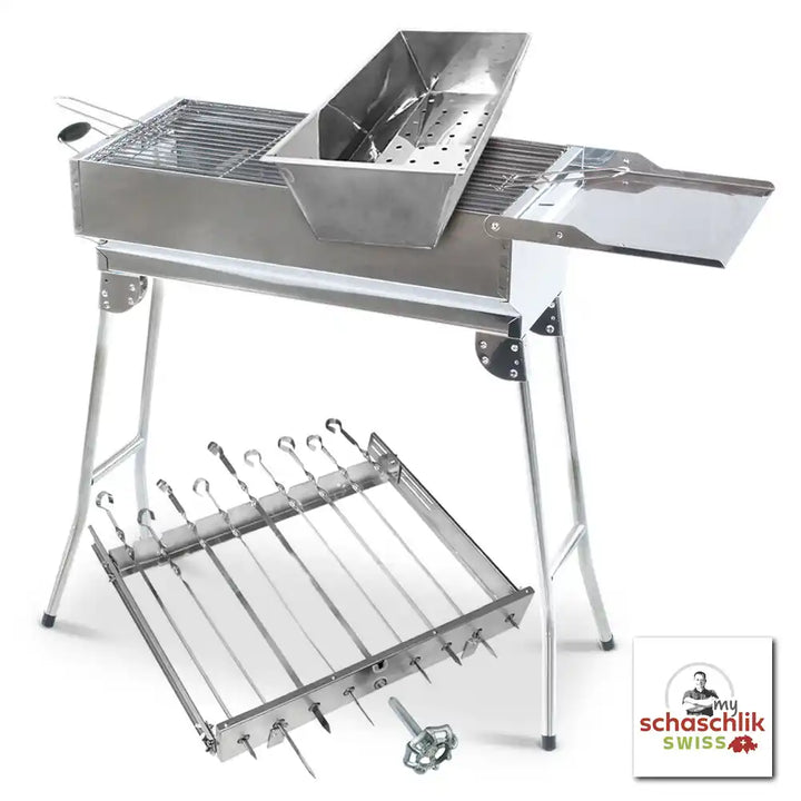 Mangal "President" Premium Grill à Schaschlik avec accessoire de broche tournante pour 9 brochettes