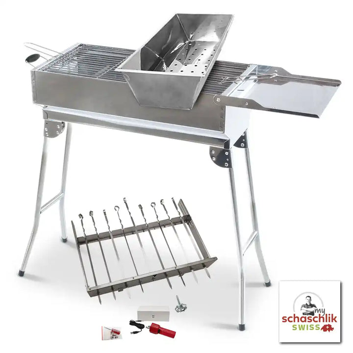 Mangal "President" Premium Grill à Schaschlik avec moteur et accessoire de broche tournante pour 9 brochettes